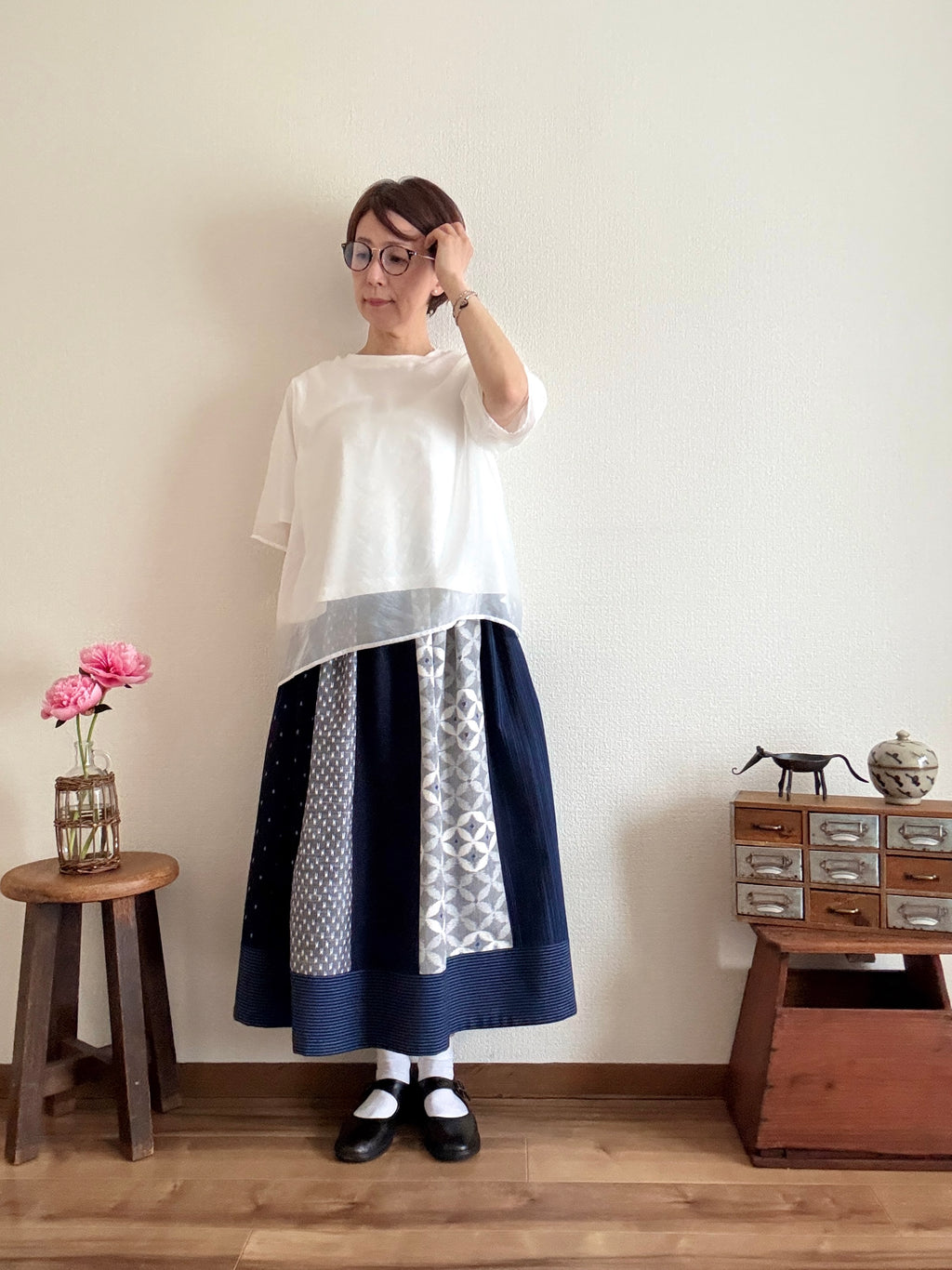 Premium 〈絣スカート〉七宝のゆらぎⅡ