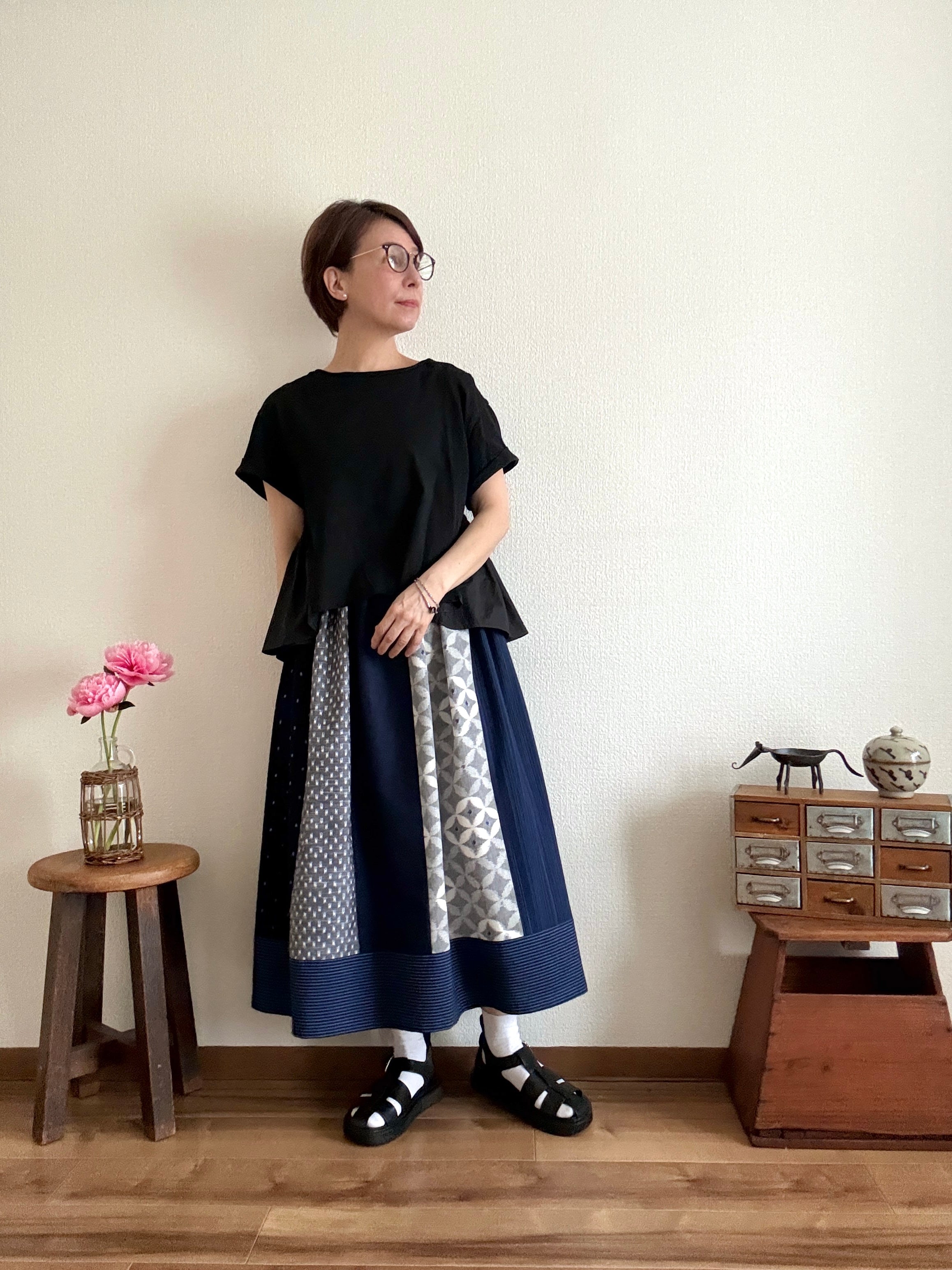Premium 〈絣スカート〉七宝のゆらぎⅡ