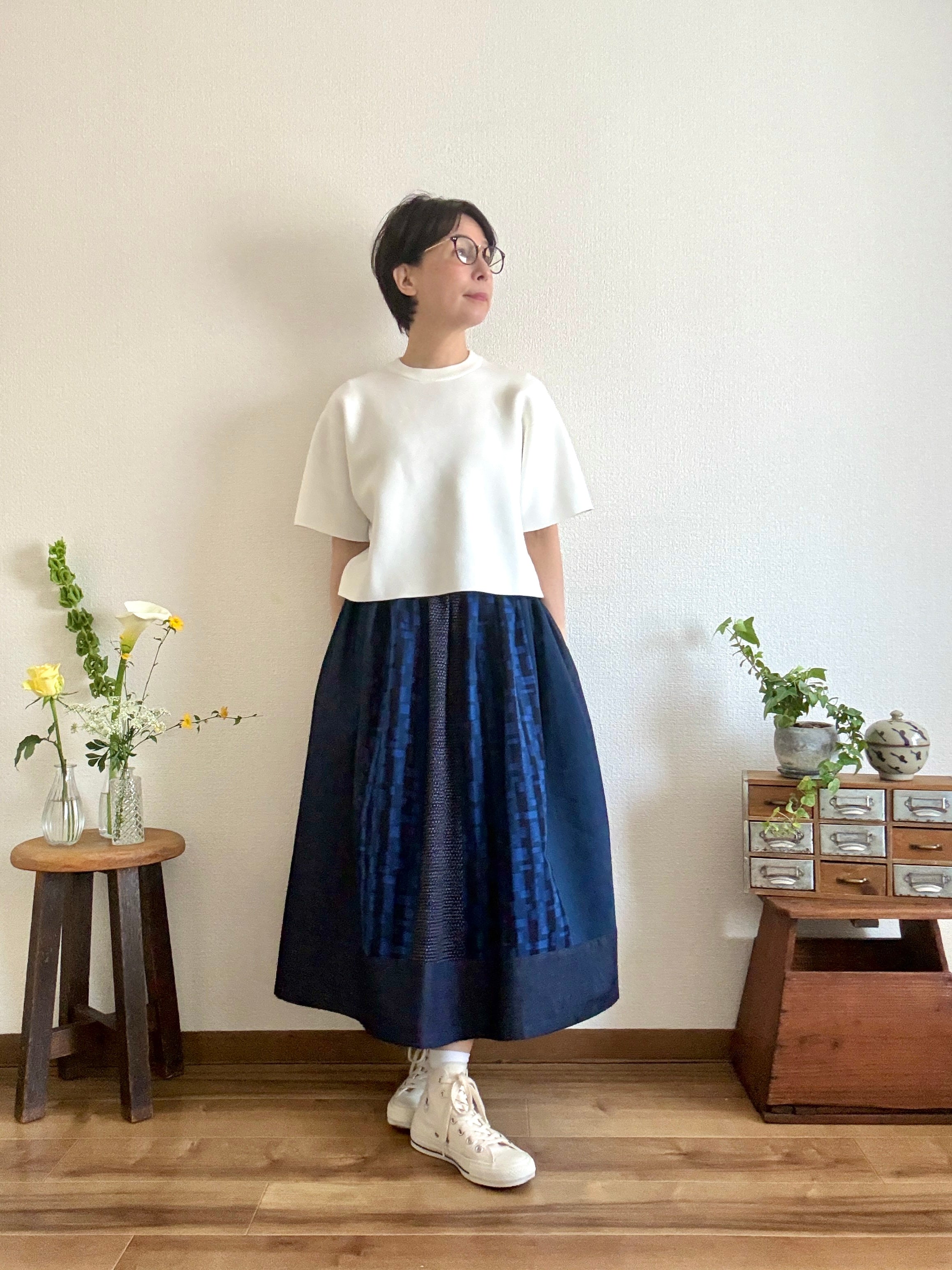 〈絣スカート〉ブルーのゆらめき